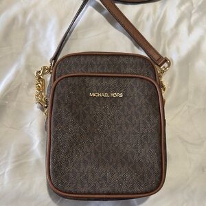 Michael Kors Dark Brown and Gold Crossbody Bag